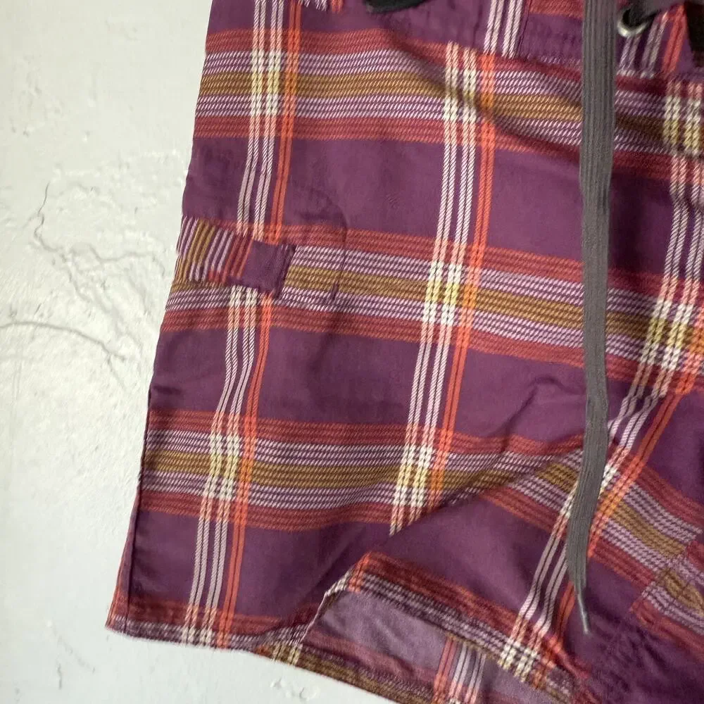 Patagonia Board Shorts Womens 4 Purple Plaid Swim Trunks Nylon Quick Dry Surf - Picture 3 of 7